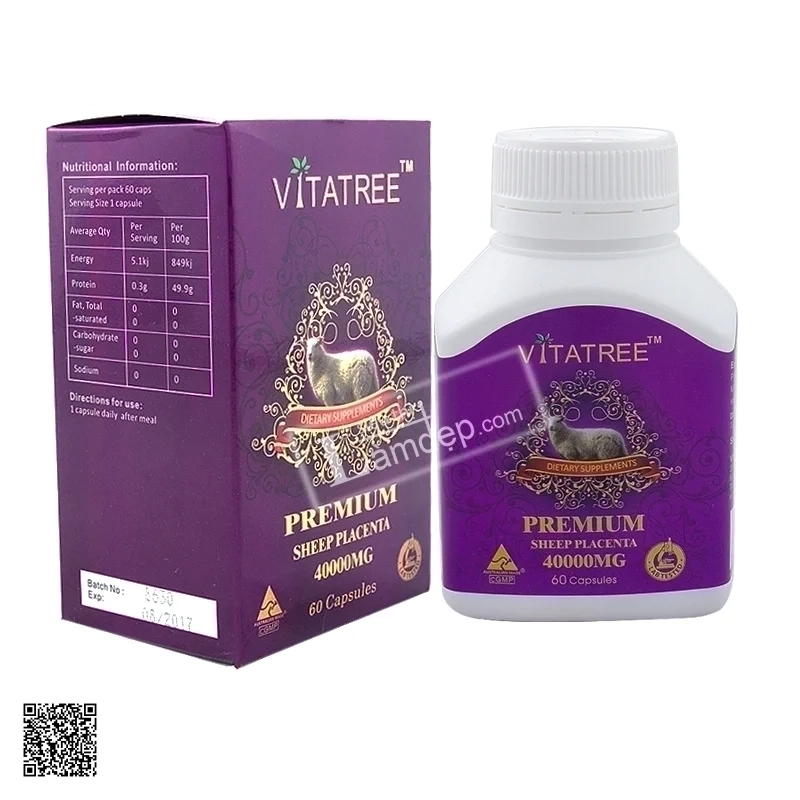 Nhau Thai Cừu Vitatree Premium Sheep Placenta 40000mg 60 Viên