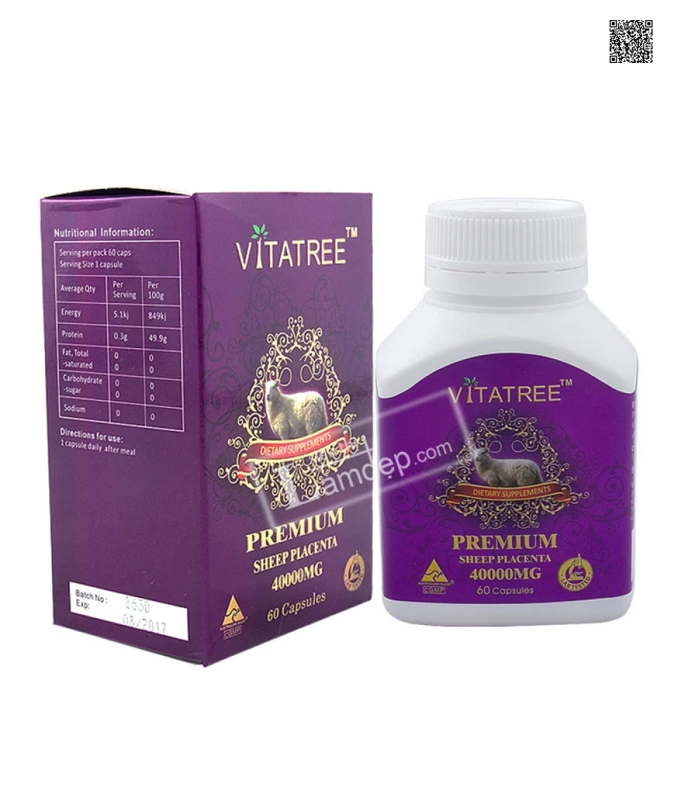 Nhau Thai Cừu Vitatree (40000mg x 60 Viên) Nhau Thai Cừu Vitatree (40000mg x 60 Viên)