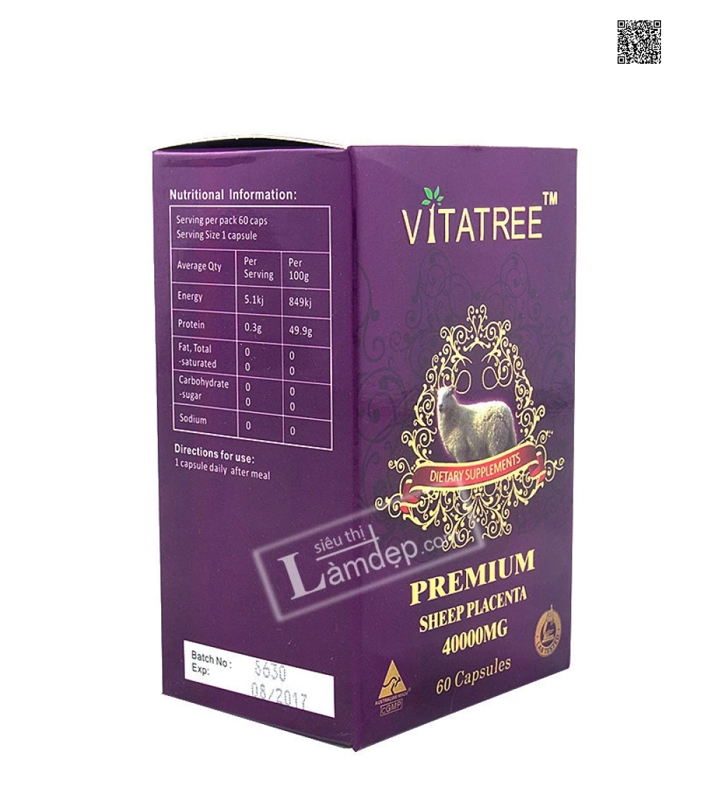 Nhau Thai Cừu Vitatree (40000mg x 60 Viên) Nhau Thai Cừu Vitatree (40000mg x 60 Viên)