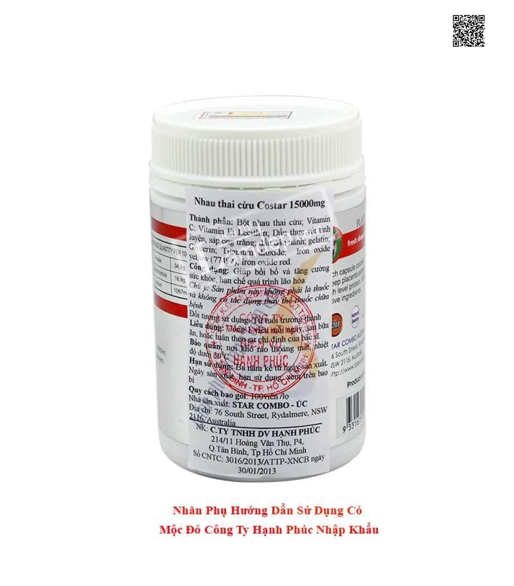Nhau Thai Cừu COSTAR (15000mg x 100 viên) Nhau Thai Cừu COSTAR (15000mg x 100 viên)