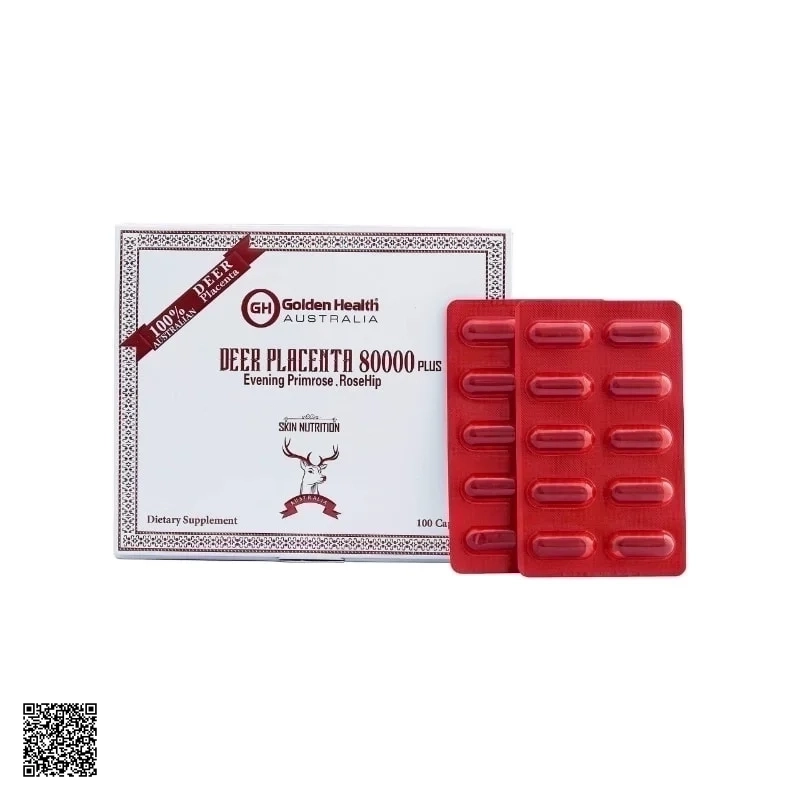 Viên Uống Nhau Thai Nai Golden Health Deer Placenta 80000 Plus Evening Primrose Rosehip