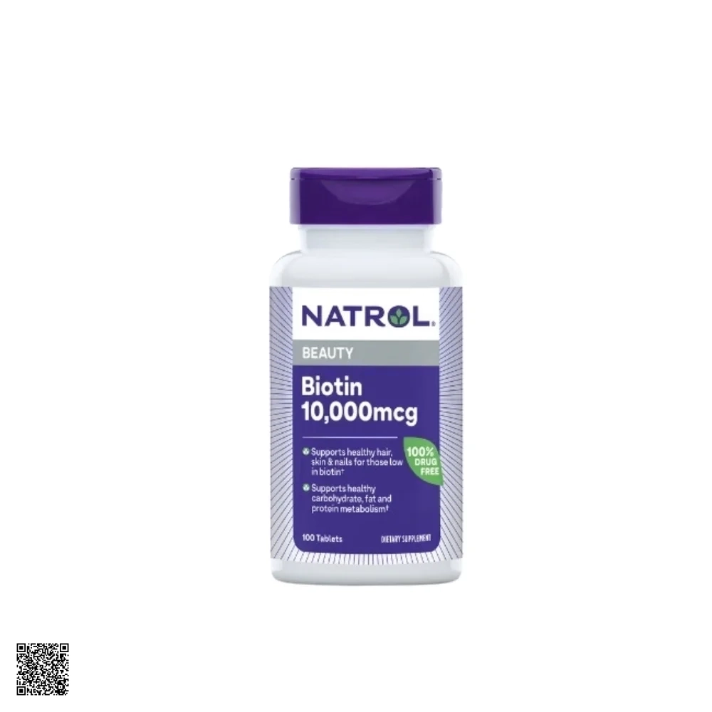 Natrol Biotin 10000 Mcg - Viên Uống Hỗ Trợ Mọc Tóc, Giúp Móng Chắc Khỏe