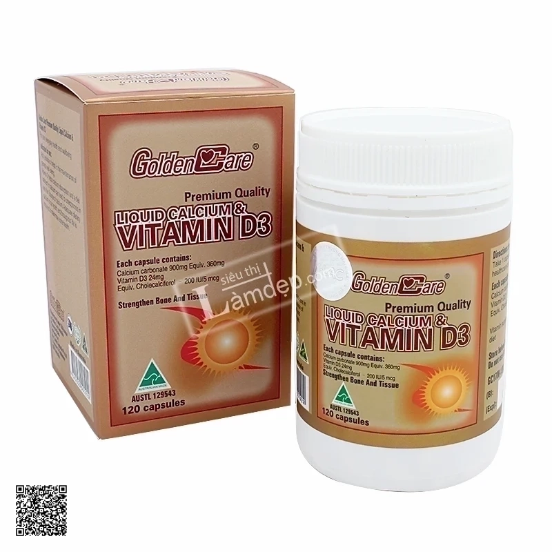 Viên Uống Bổ Sung Canxi Và Vitamin D3 Golden Care Liquid Calcium & Vitamin D3 120 Viên