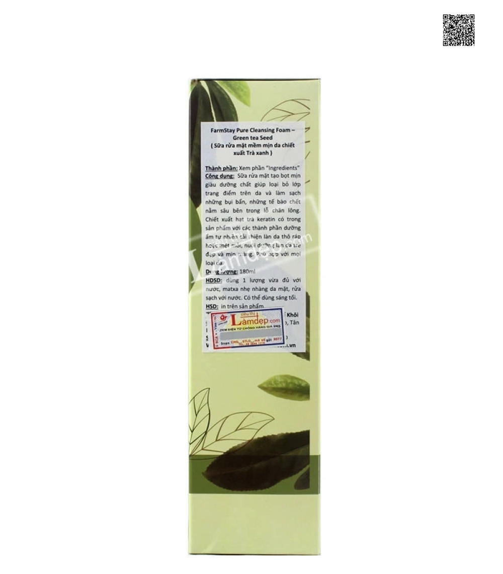 Sữa Rửa Mặt Mềm Mịn Da Chiết Xuất Trà Xanh FarmStay Pure Cleansing Foam - Green Tea Seed