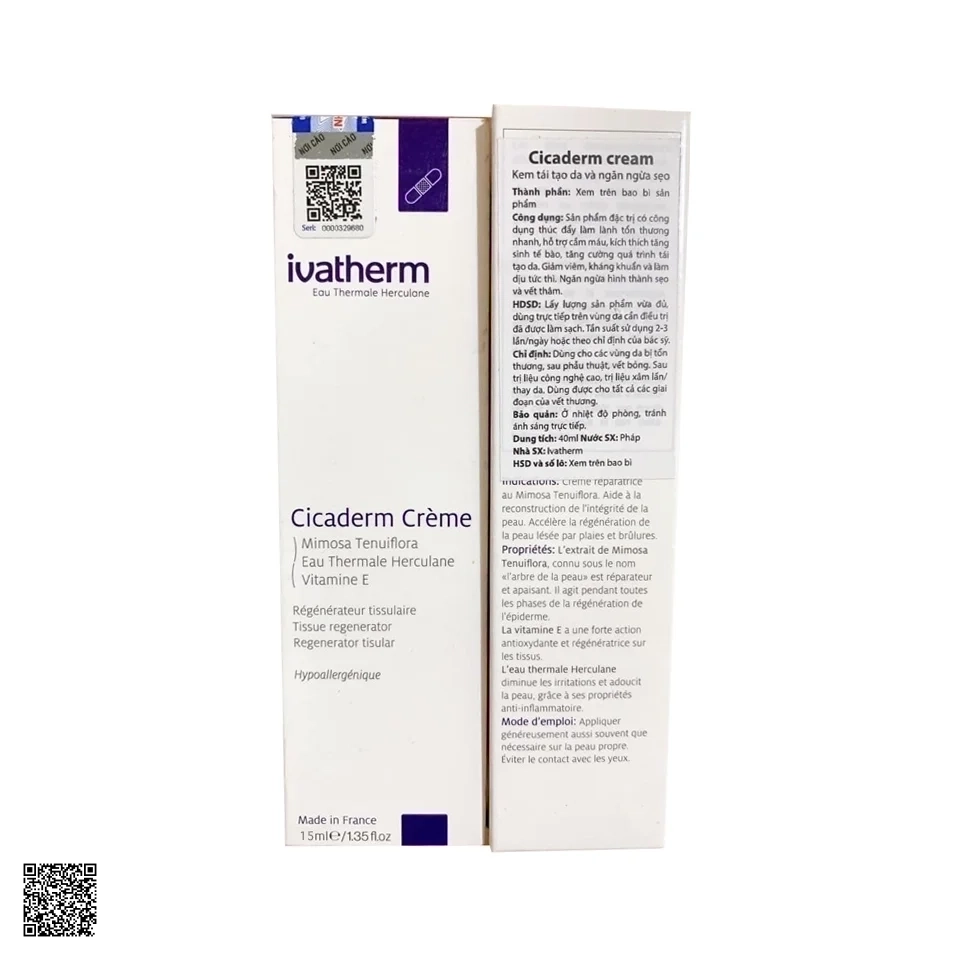 Kem Tái Tạo Da Và Ngăn Ngừa Sẹo Ivatherm Cicaderm Cream 15gr
