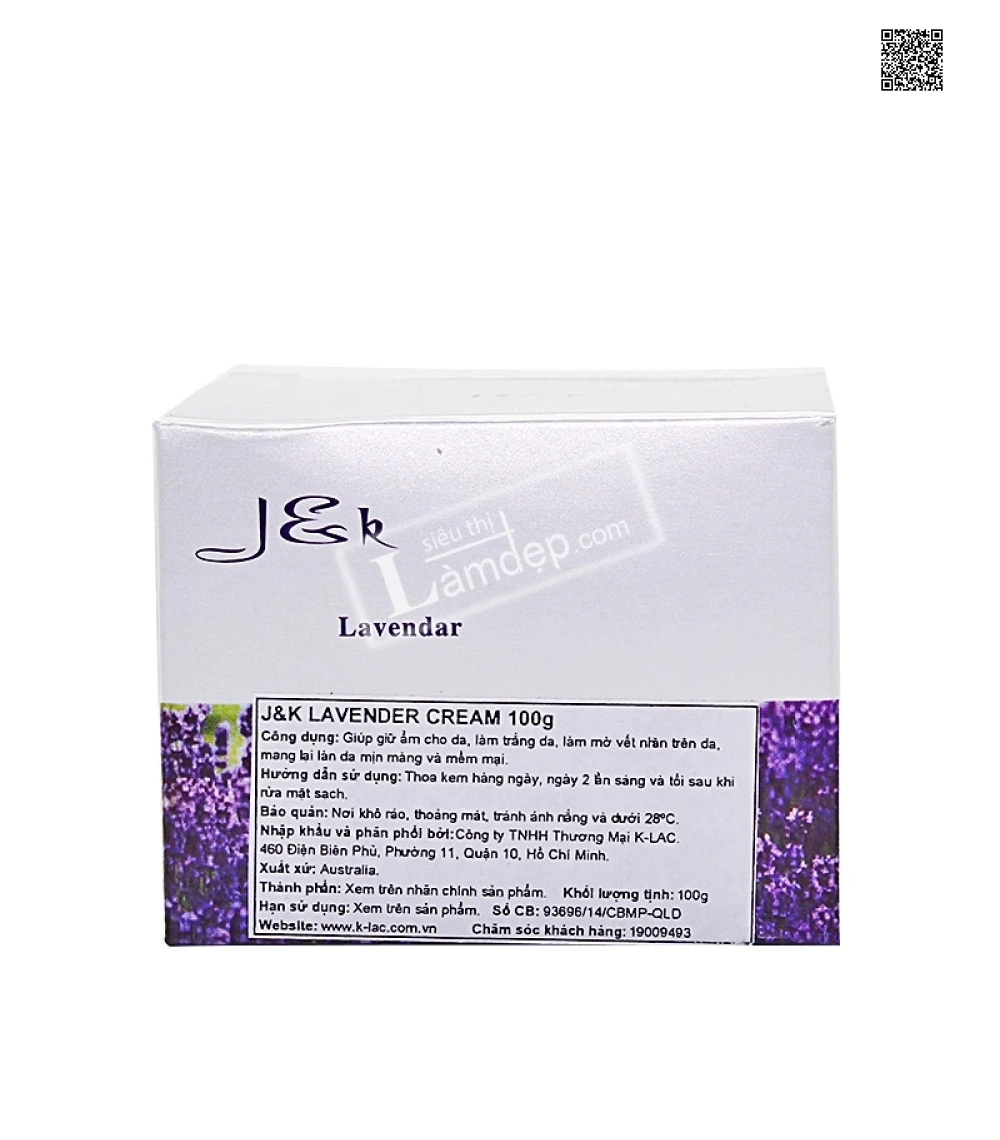 Kem Trắng Da, Chống Nhăn J&K Moisturising Lavender 100g