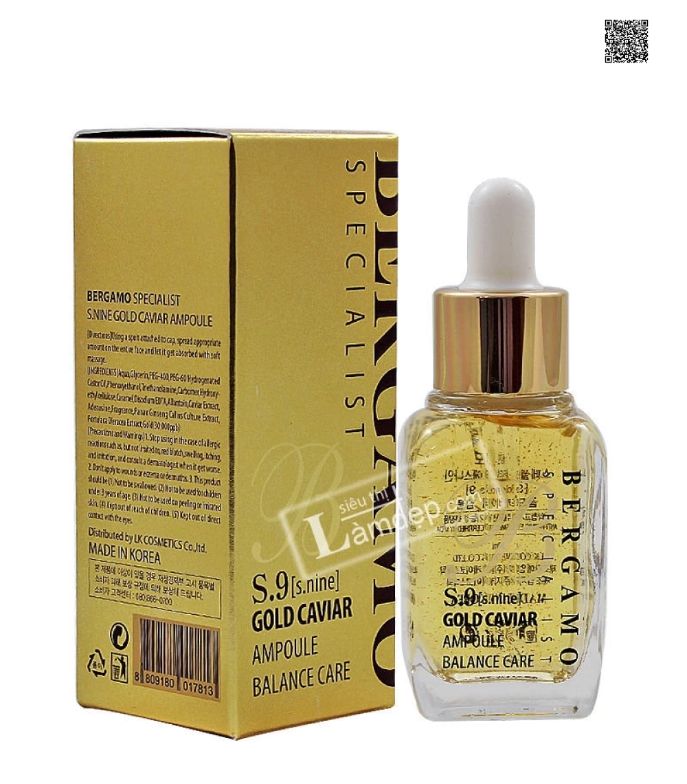 Huyết Thanh Dưỡng Trắng Và Trị Nám Da Bergamo Specialis S.9 Gold Caviar Ampoule