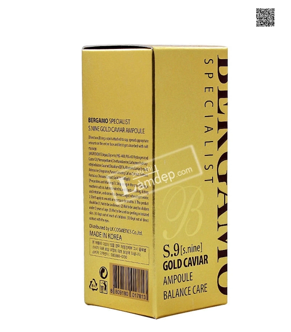 Huyết Thanh Dưỡng Trắng Và Trị Nám Da Bergamo Specialis S.9 Gold Caviar Ampoule