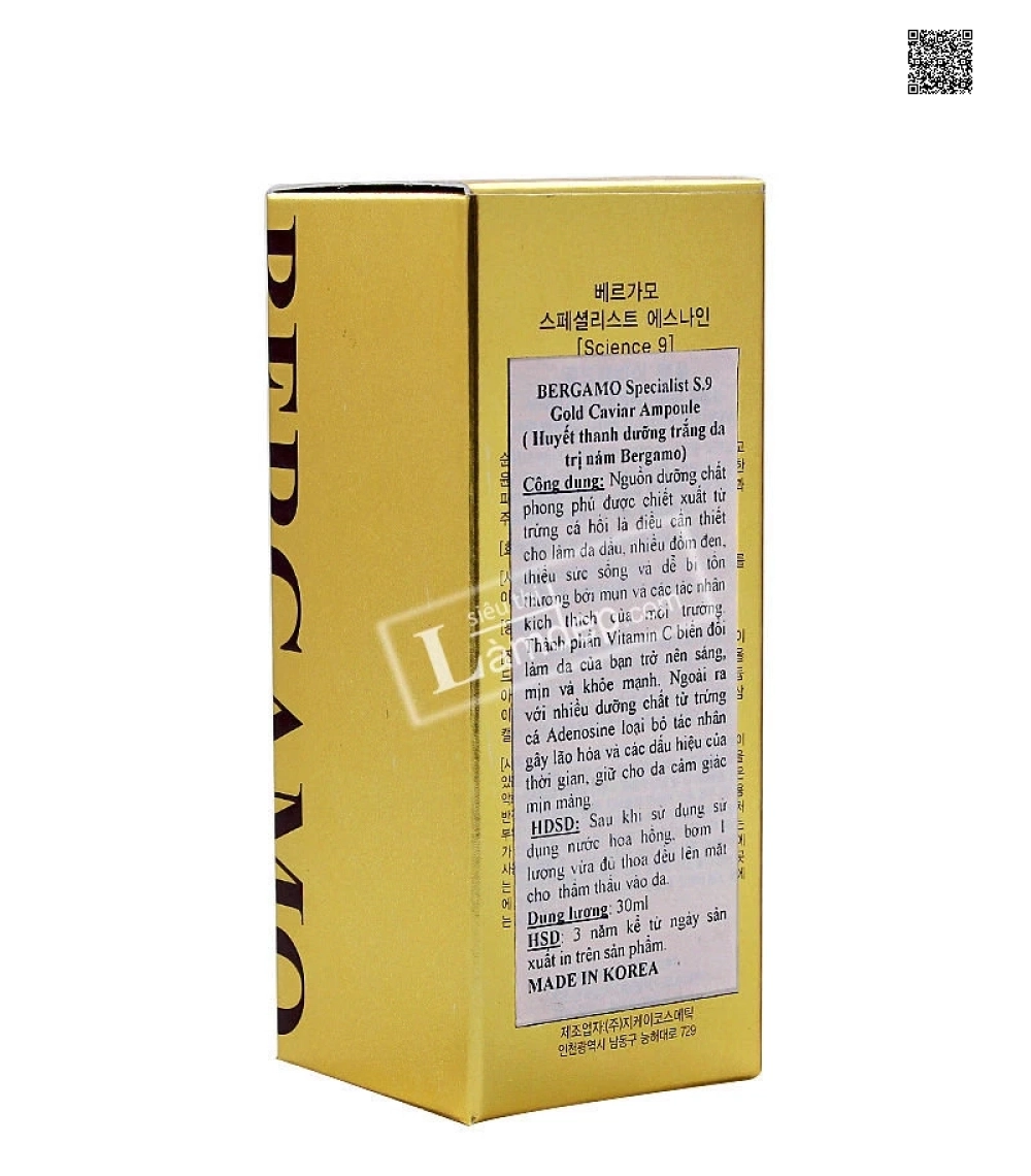 Huyết Thanh Dưỡng Trắng Và Trị Nám Da Bergamo Specialis S.9 Gold Caviar Ampoule