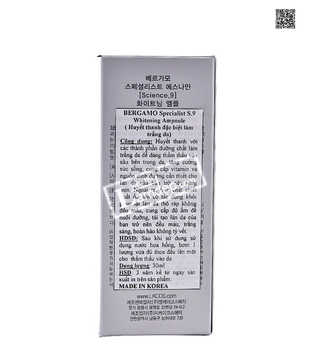 Huyết Thanh Làm Trắng Da Bergamo S.9 Whitening Ampoule