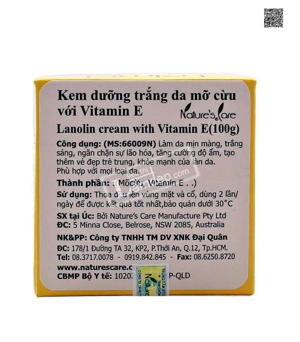 Kem Dưỡng Trắng Da Tinh Chất Mỡ Cừu Và Vitamin E – Natures Care Leimei