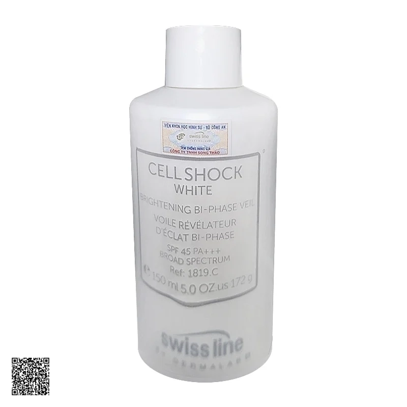 Nhũ Tương Dưỡng Trắng Da Swissline Cell Shock White Brightening Bi-Phase Veil SPF45+++ 150ml