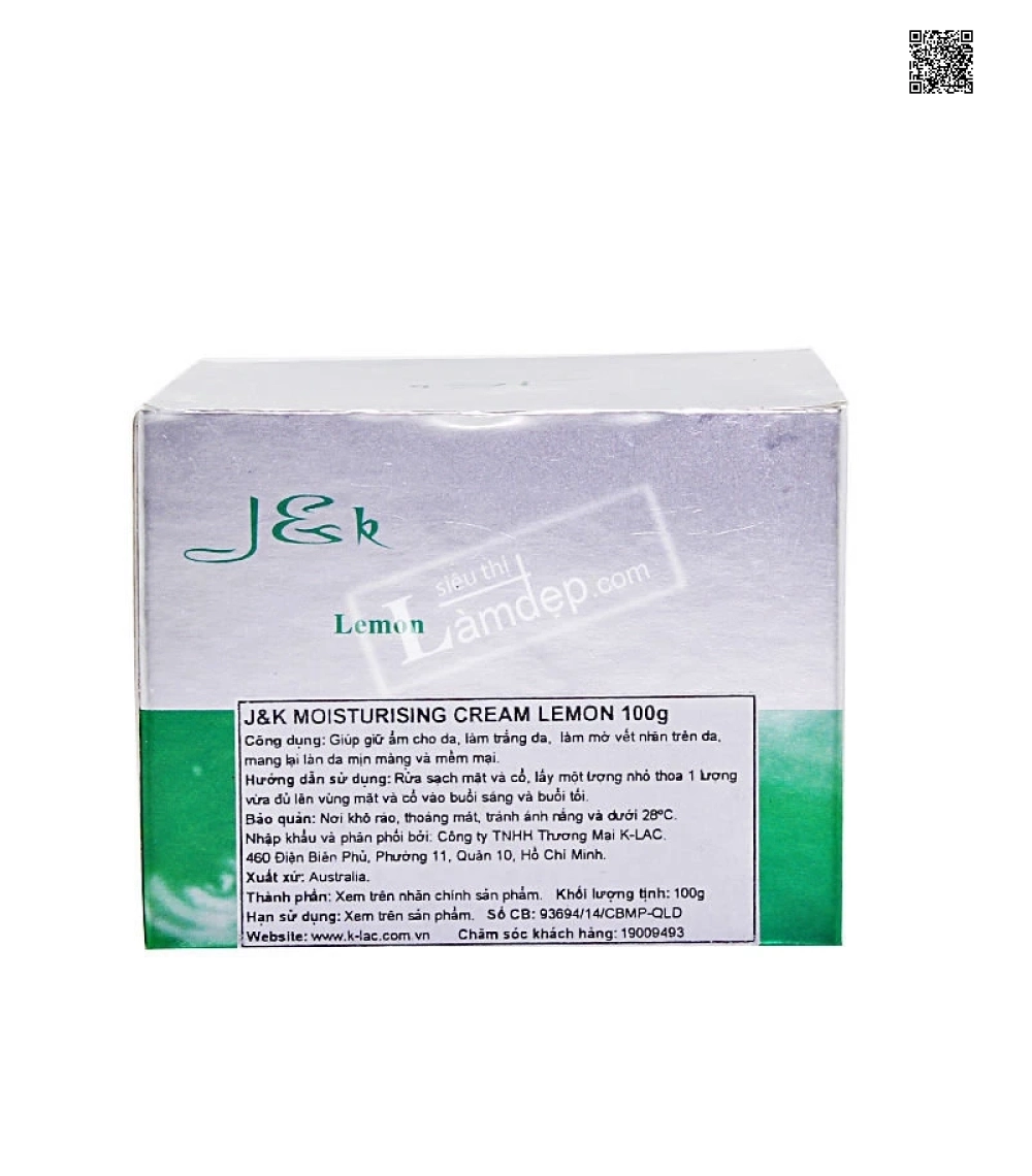 Kem Chống Nhăn J&K Moisturising Lemon 100g Kem Chống Nhăn J&K Moisturising Lemon 100g