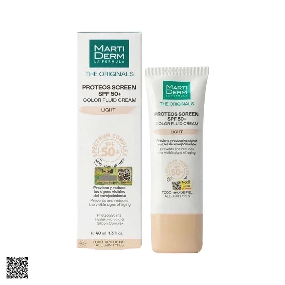 MartiDerm The Originals Proteos Screen SPF50+ Color Fluid Cream Light - Kem Chống Nắng Nâng Tone