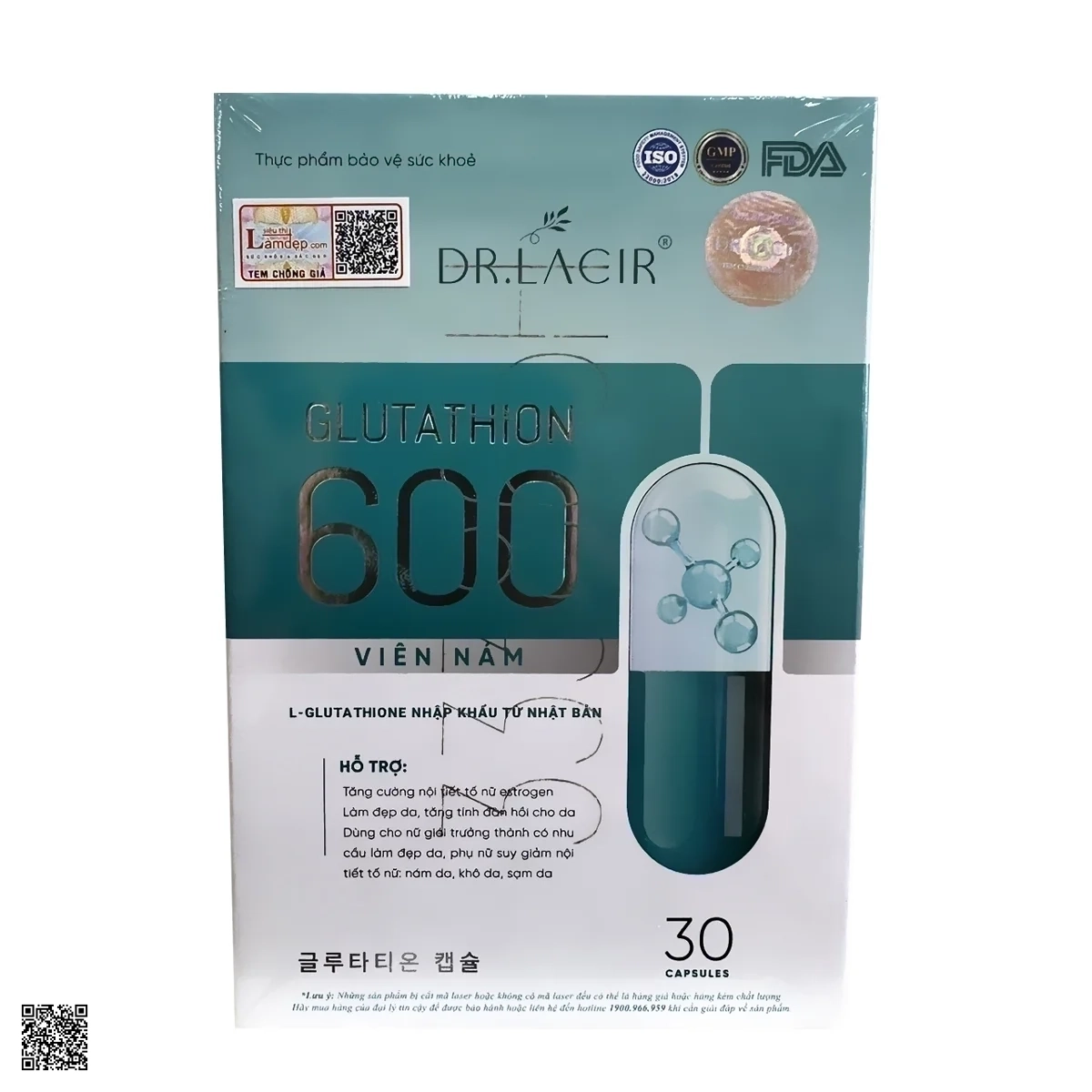 Viên Trị Nám Trắng Da Dr.Lacir Glutathione 600