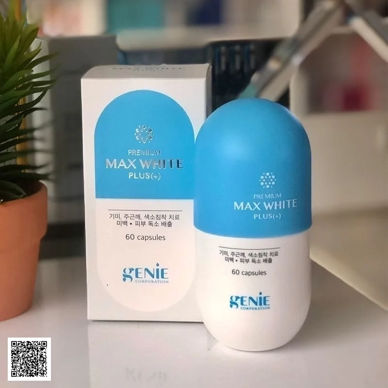 Viên Uống Collagen Thơm Cơ Thể Genie Premium Max White Plus+ Màu Xanh Hàn Quốc