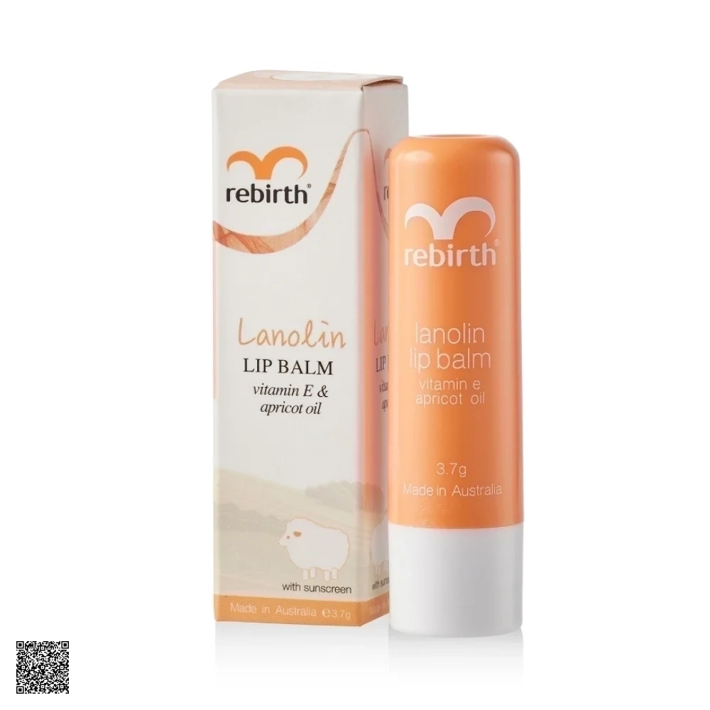 Rebirth Lanolin Lip Balm Vitamin E & Apricot Oil - Son Dưỡng Môi Chống Nắng Nhau Thai Cừu Và Vitamin E