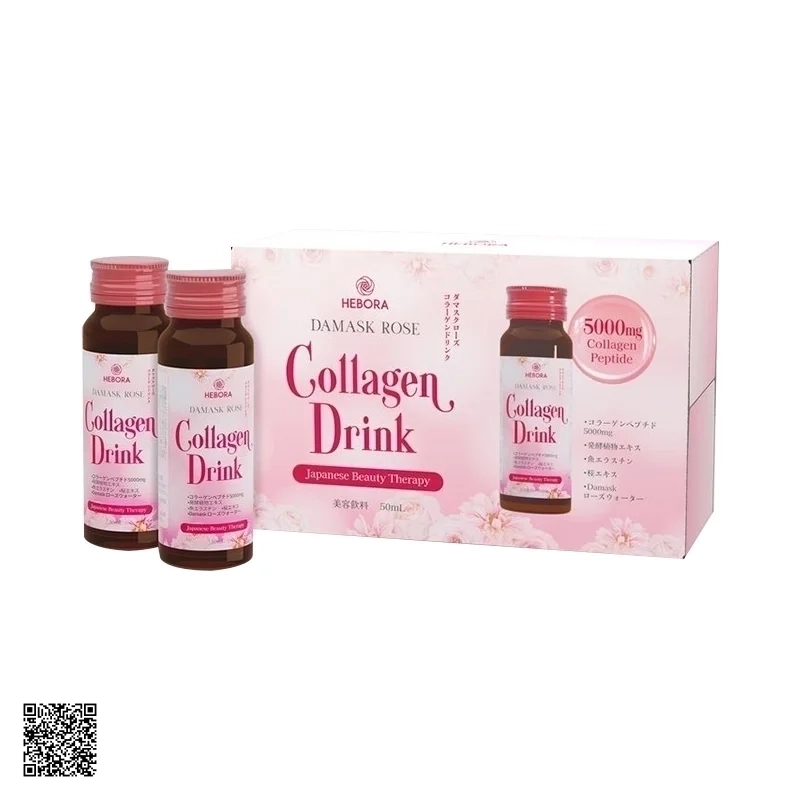 Nước Uống Đẹp Da Hebora Collagen Drink Damask Rose Nhật Bản (10 Chai x 50ml)