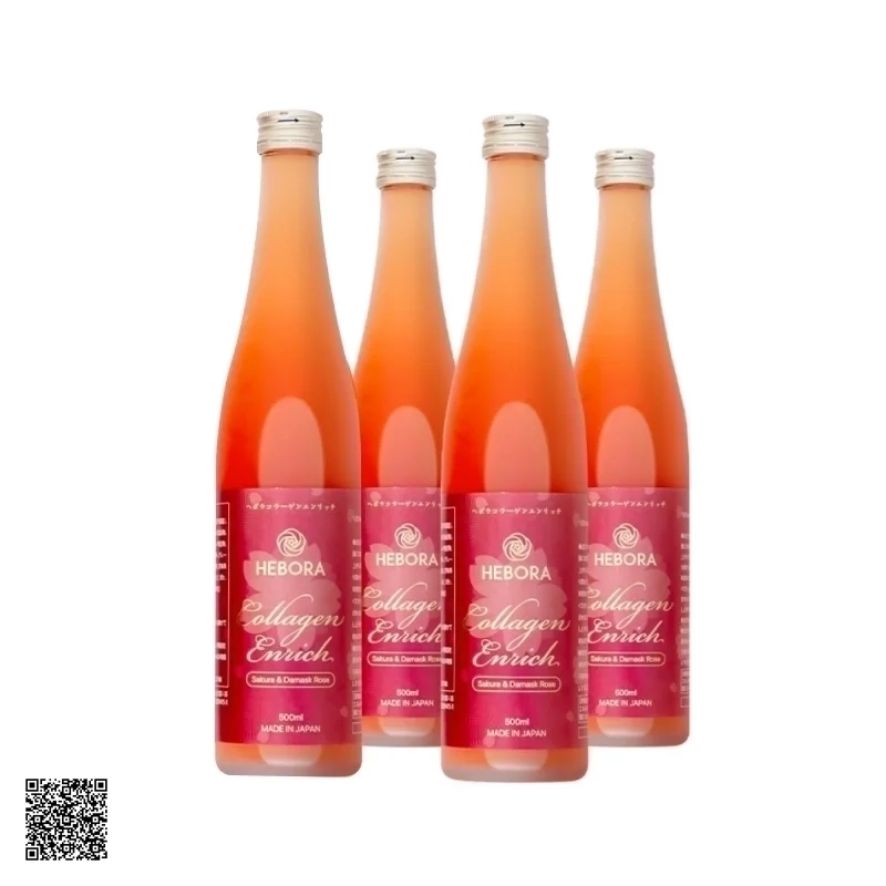 Combo 4 Chai Nước Uống Đẹp Da Thơm Cơ Thể Hebora Collagen Enrich Damask Rose Water Nhật Bản