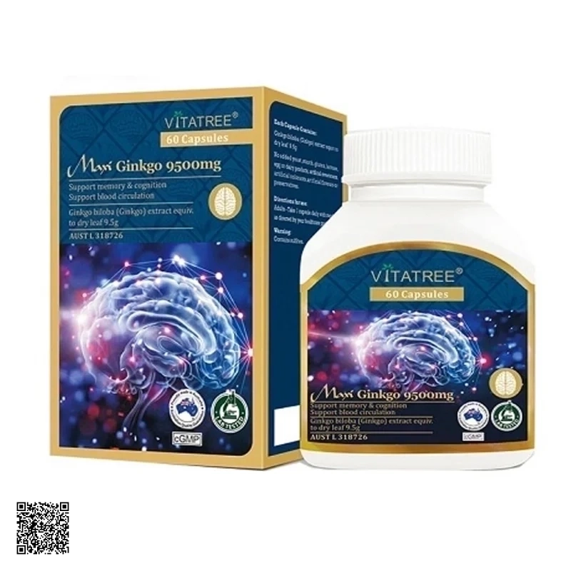 Vitatree Mega Ginkgo 9500mg Viên Uống Hỗ Trợ Tăng Tuần Hoàn Máu Não