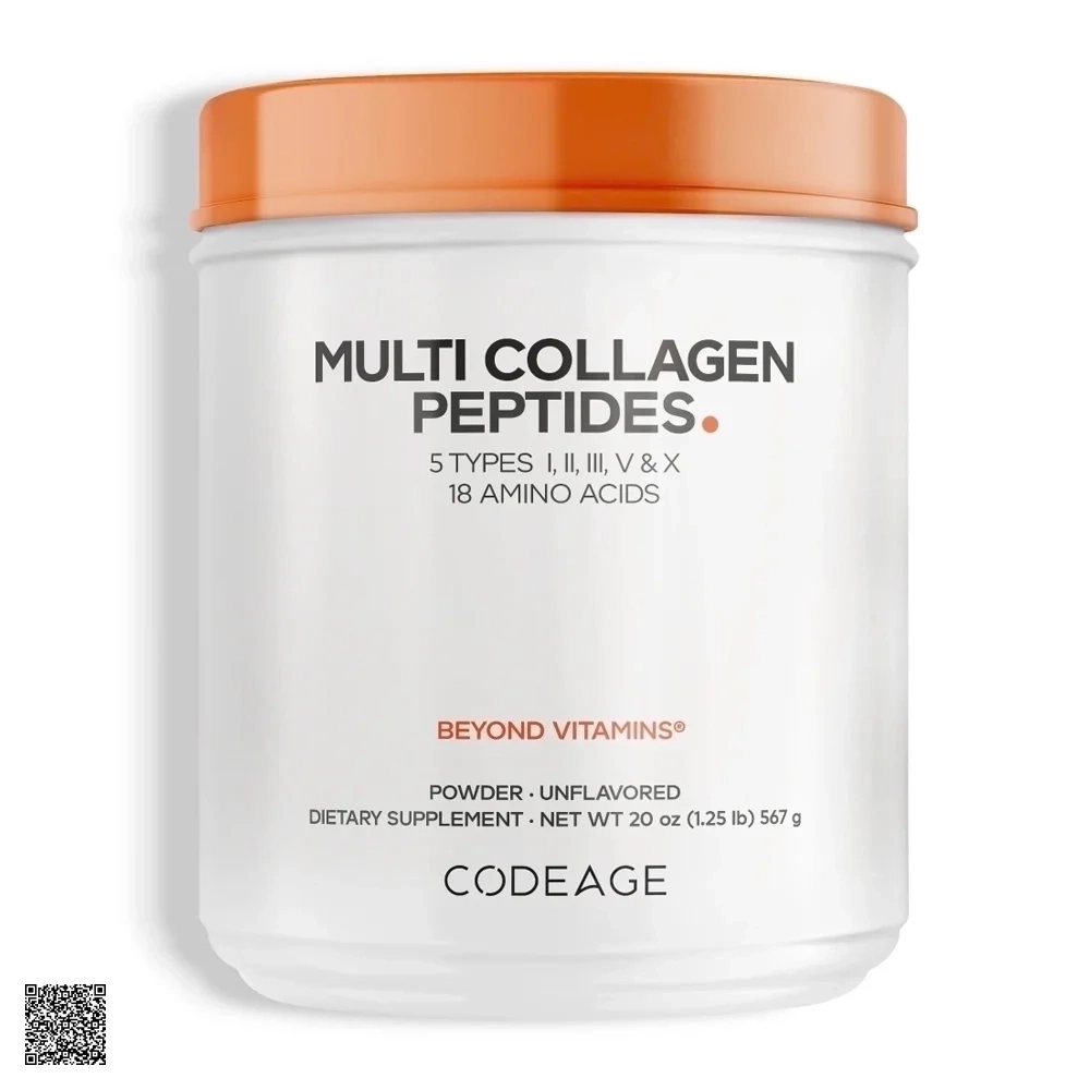 Code Age Hydrolyzed Multi Collagen Peptides Powder 5 Types I, II, III, V & X Bột Collagen Trẻ Hóa Da