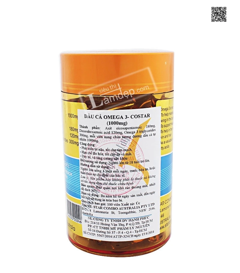 Viên Dầu Cá Omega 3 Costar (1000mg x 100 Viên) Viên Dầu Cá Omega 3 Costar (1000mg x 100 Viên)