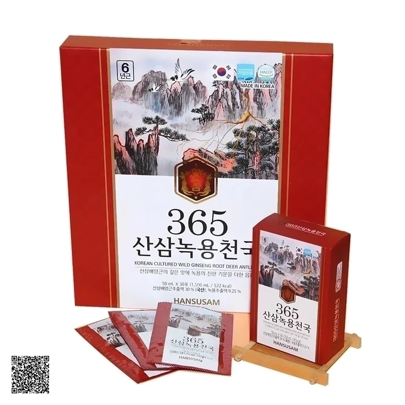 Nước Chiết Xuất Nhung Hươu Hồng Sâm Núi 365 Korean Cultured Wild Ginseng Root Deer Antlers 30 Gói