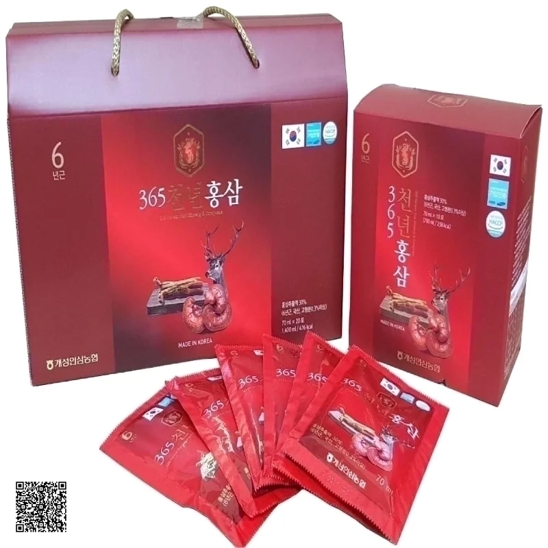 Nước Hồng Sâm Nhung Hươu Linh Chi 365 Korean Red Ginseng & Cordyceps (20 Gói/ Hộp)