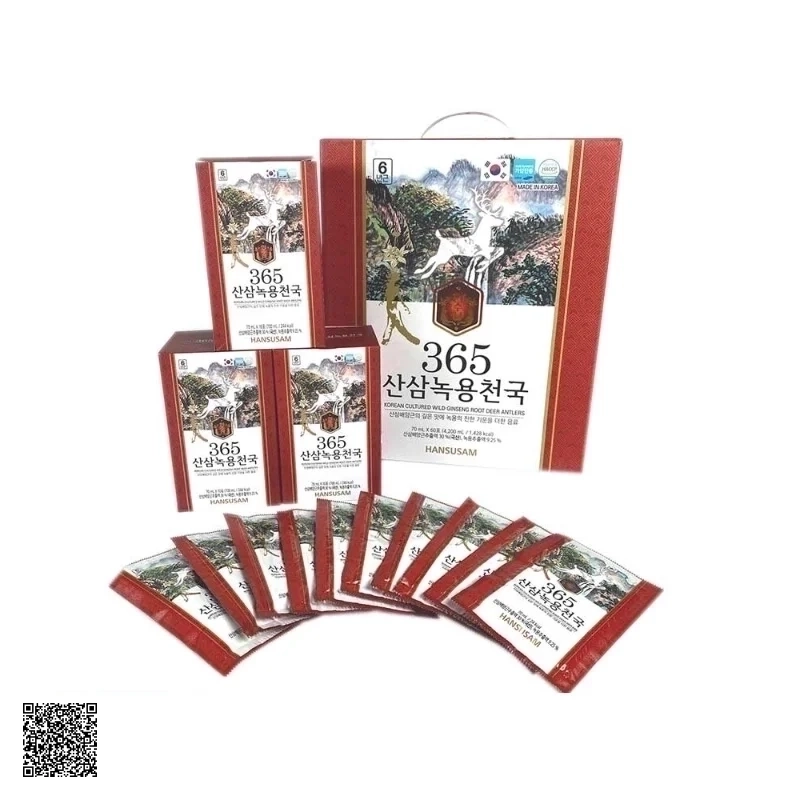 Nước Chiết Xuất Nhung Hươu Hồng Sâm Núi 365 Korean Cultured Wild Ginseng Root Deer Antlers 60 Gói