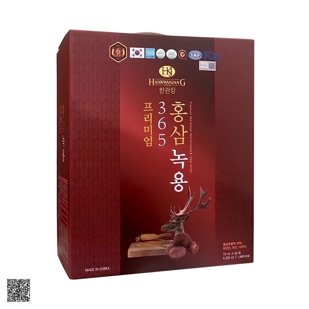 Nước Hồng Sâm Nhung Hươu Linh Chi 365 Korean Red Ginseng & Cordyceps (60 Gói/ Hộp)