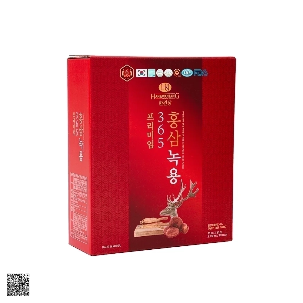 Nước Hồng Sâm Nhung Hươu Linh Chi 365 Korean Red Ginseng & Cordyceps (30 Gói/ Hộp)