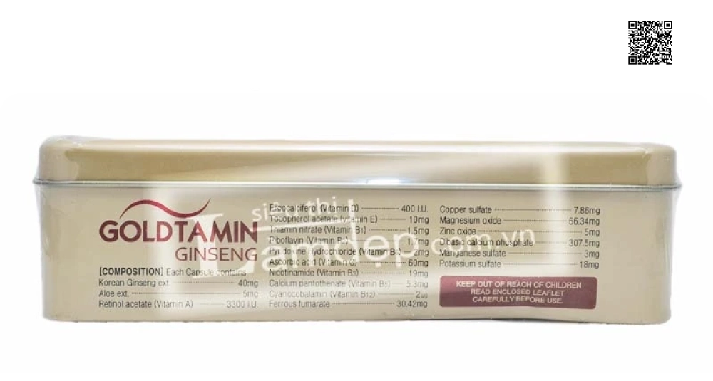 Hình ảnh mặt bên của hộp Viên Hồng Sâm Goldtamin