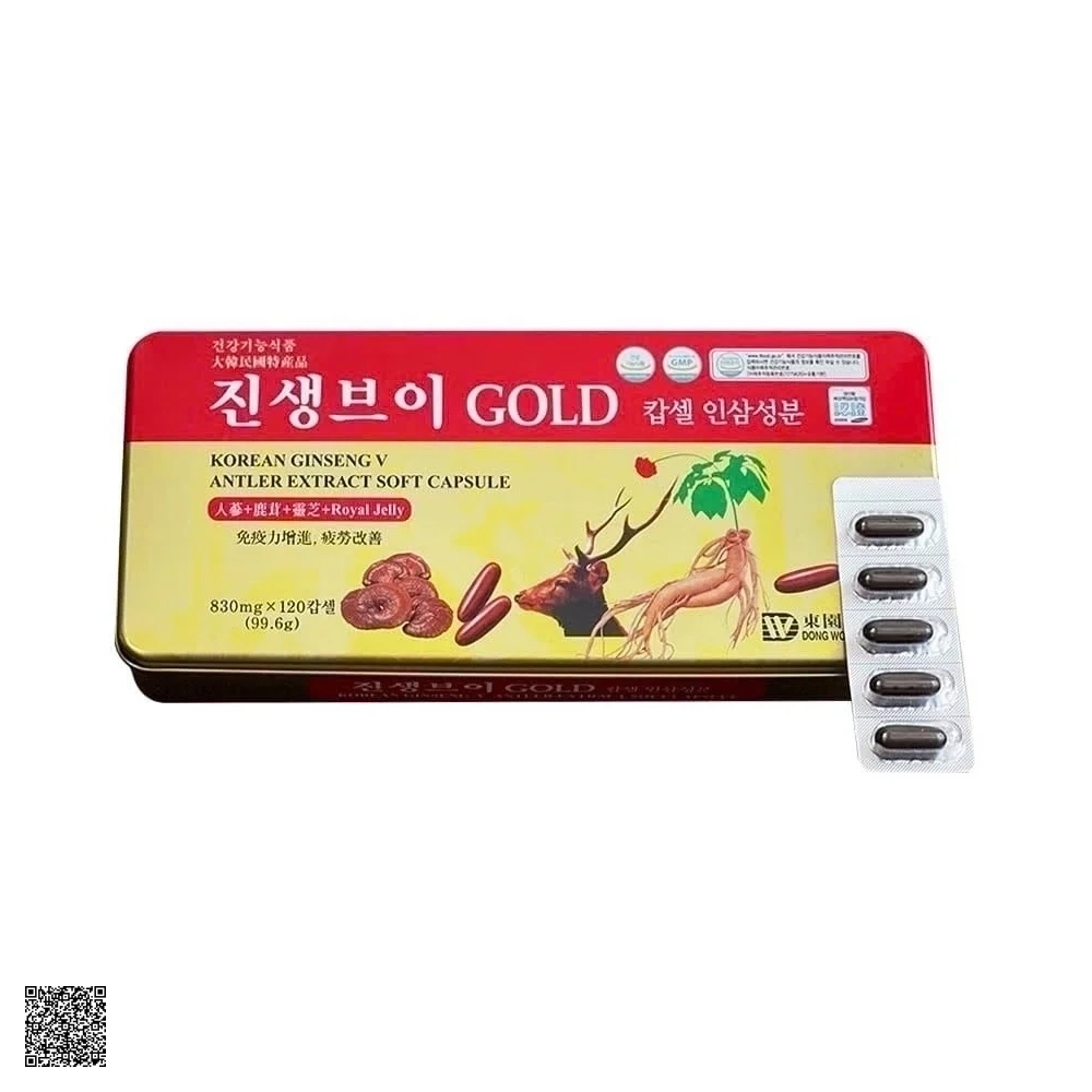Viên Linh Chi Hồng Sâm Nhung Hươu Dongwon Korean Ginseng V Antler Extract Soft Capsule Gold 120 Viên