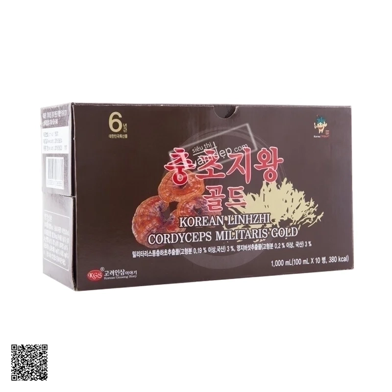 Nước Đông Trùng Hạ Thảo Linh Chi KGS Korean Linhzhi Cordyceps Militaris Gold (10 chai x 100ml)