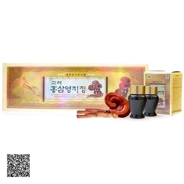 Cao Hồng Sâm Linh Chi KGS Korean Red Ginseng Linhzhi Mushroom Extract Gold Hộp Gỗ 150g (30g x 5 lọ)