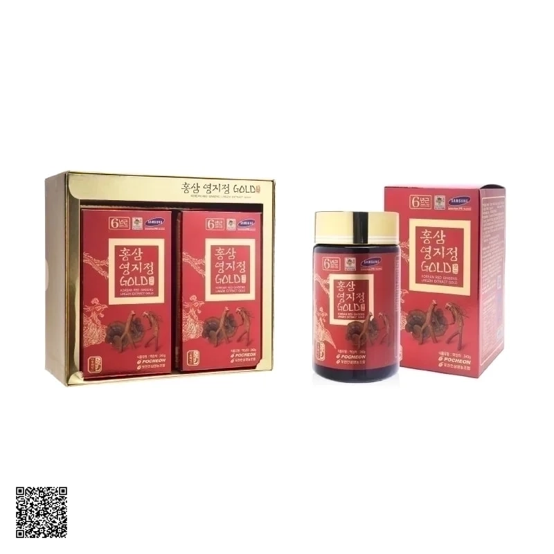 Cao Hồng Sâm Linh Chi Pocheon Korean Red Ginseng Lingzhi Extract Gold (2 lọ x 240g)