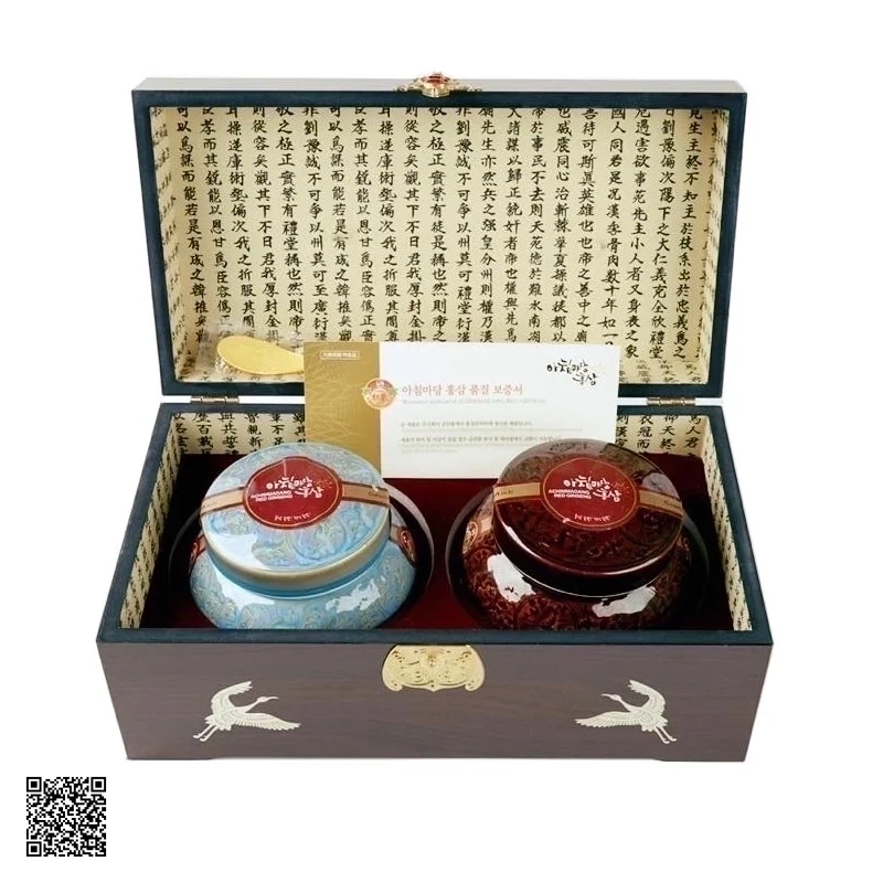 Cao Hồng Sâm Linh Chi Hũ Đôi Kanghwa Hộp Gỗ Hàn Quốc