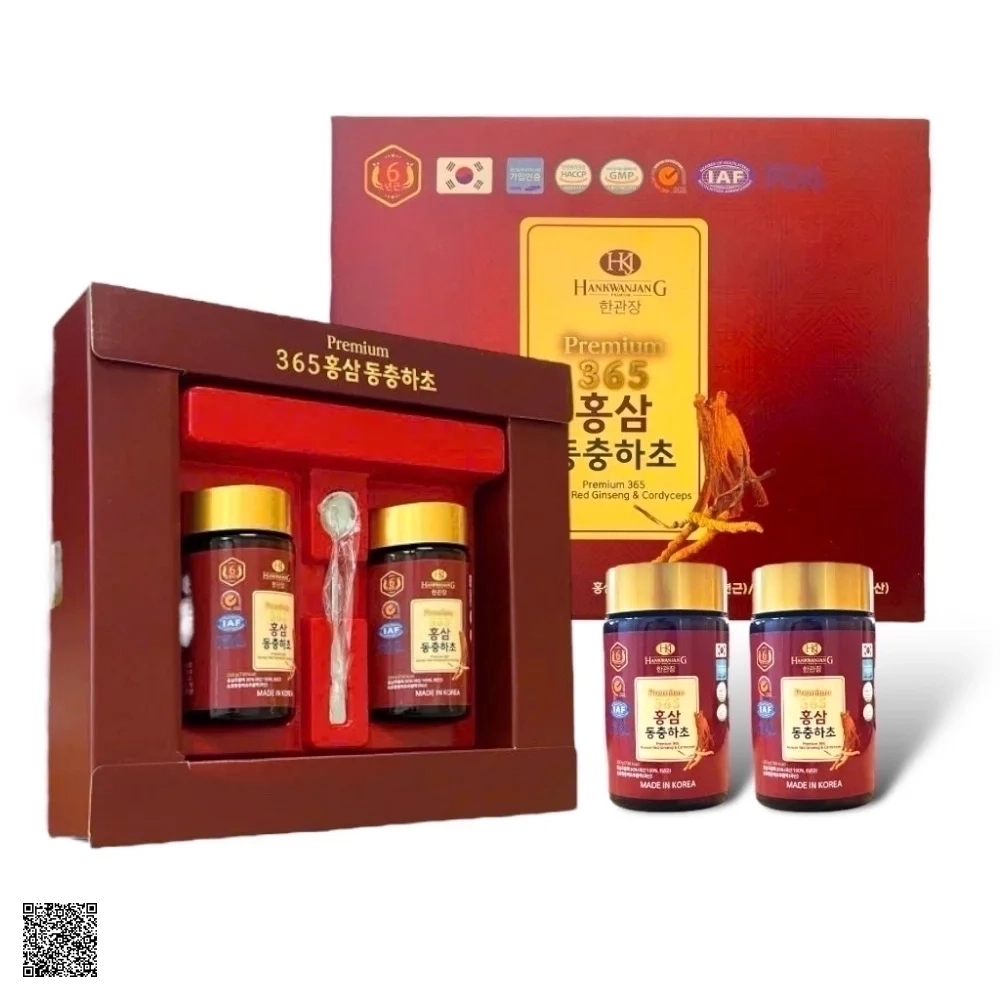 Cao Hồng Sâm Đông Trùng Hạ Thảo HankwanjanG Premium 365 Korean Red Ginseng & Cordyceps (2 Lọ x 240gr)