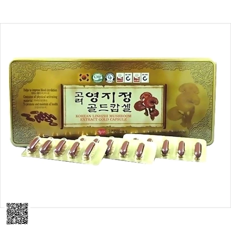 Viên Linh Chi KGS Korean Linhzhi Mushroom Extract Gold Capsule Hộp Thiếc 120 Viên
