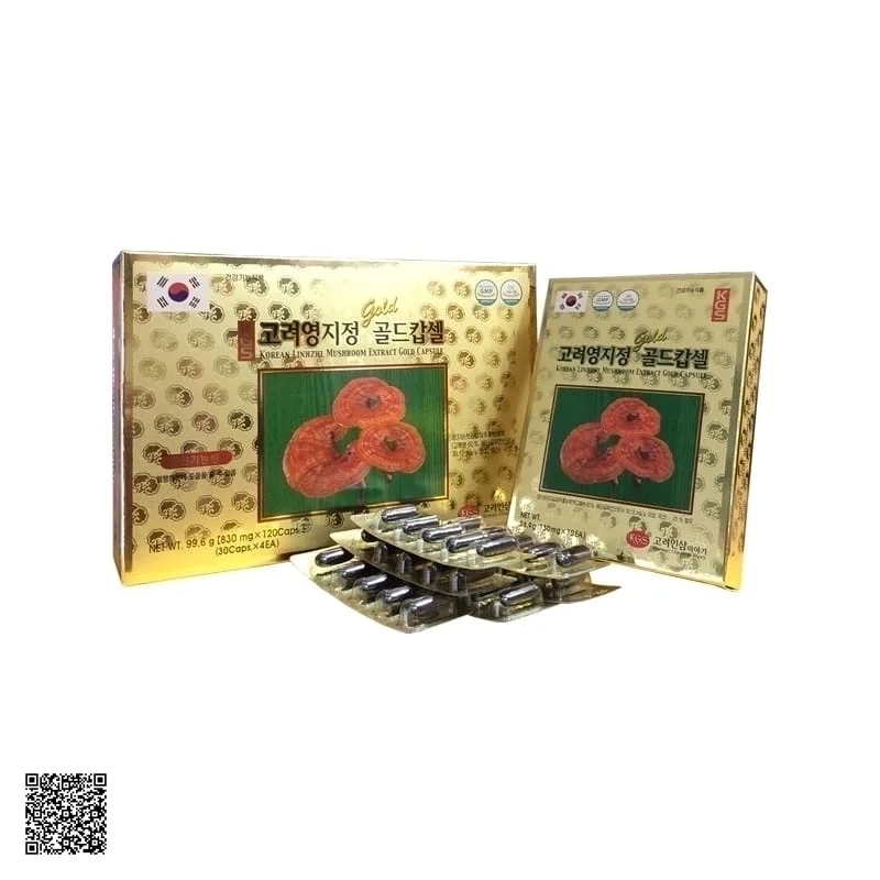 Viên Linh Chi KGS Korean Linhzhi Mushroom Extract Gold Capsule Hộp Giấy 120 Viên