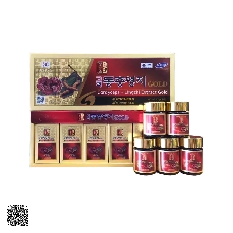 Cao Linh Chi Đông Trùng Hạ Thảo Pocheon Cordycep Lingzhi Extract Gold (5 lọ x 50g)
