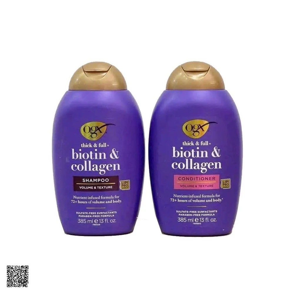 OGX Thick-Full Biotin - Collagen - Bộ Dầu Gội Và Dầu Xả (385ml)