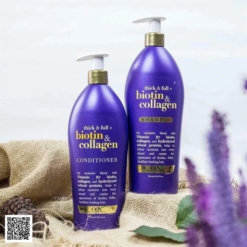 OGX Thick-Full Biotin - Collagen - Bộ Dầu Gội Và Dầu Xả (750ml)