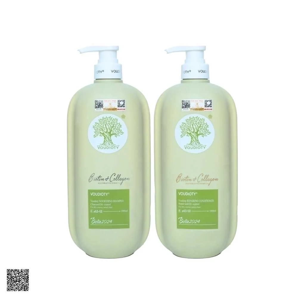 Biotin & Collagen Pasiori Voudioty Professional - Bộ Dầu Gội Xả Cho Tóc Dầu (Xanh Lá)