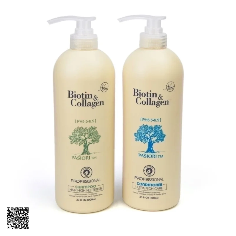 Bộ Dầu Gội Xả Phục Hồi Tóc Khô Xơ Hư Tổn Biotin & Collagen Pasiori Professional - Trắng