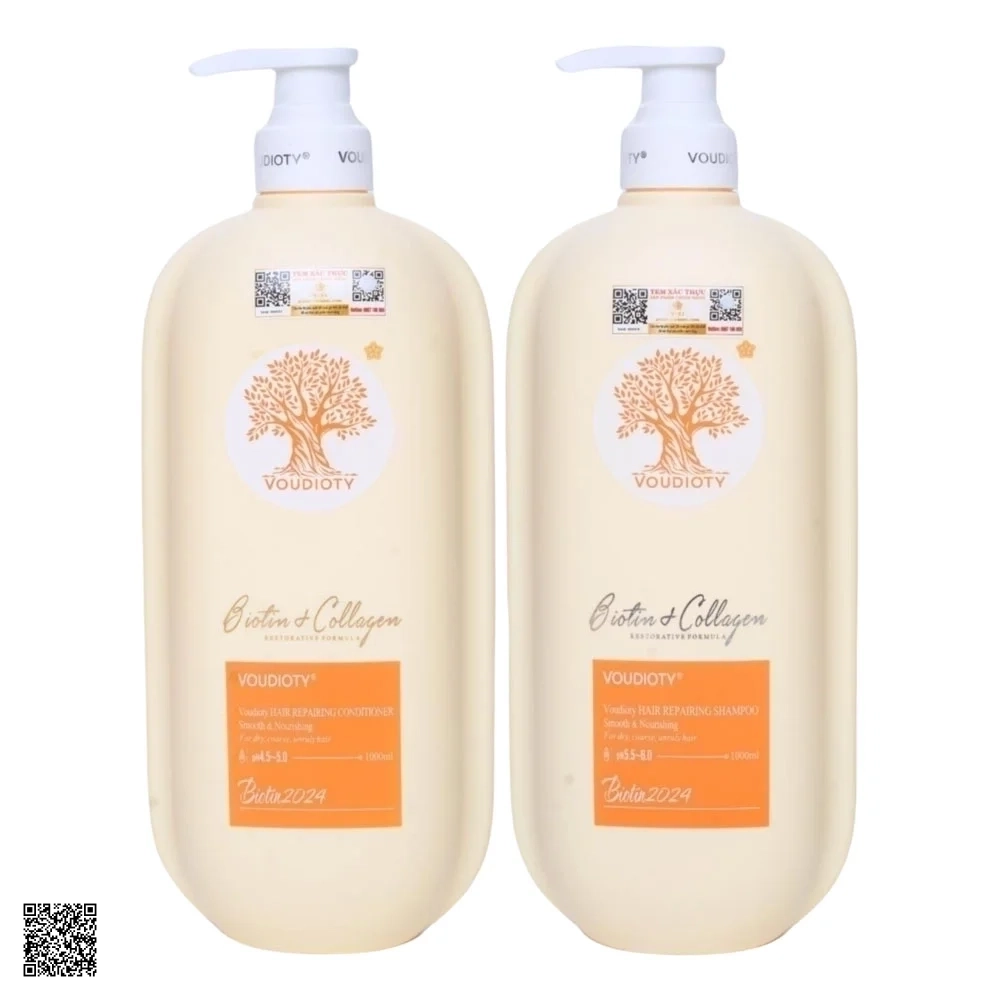 Biotin & Collagen Pure Mint Extract Voudioty - Bộ Dầu Gội Xả Phục Hồi Tóc (Vàng)