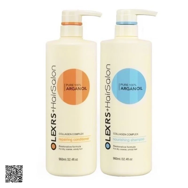 Olexrs Hair Salon Argan Oil Collagen Complex - Bộ Dầu Gội Xả (2 Chai x 960ml)