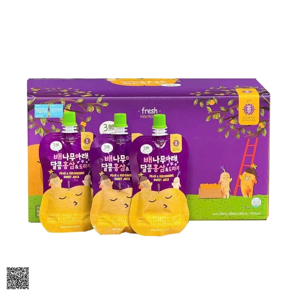 Nước Hồng Sâm Lê Hoa Chuông Cho Trẻ Em Kim's Red Ginseng Pear & Red Ginseng Sweet Juice (30 gói x 60ml)