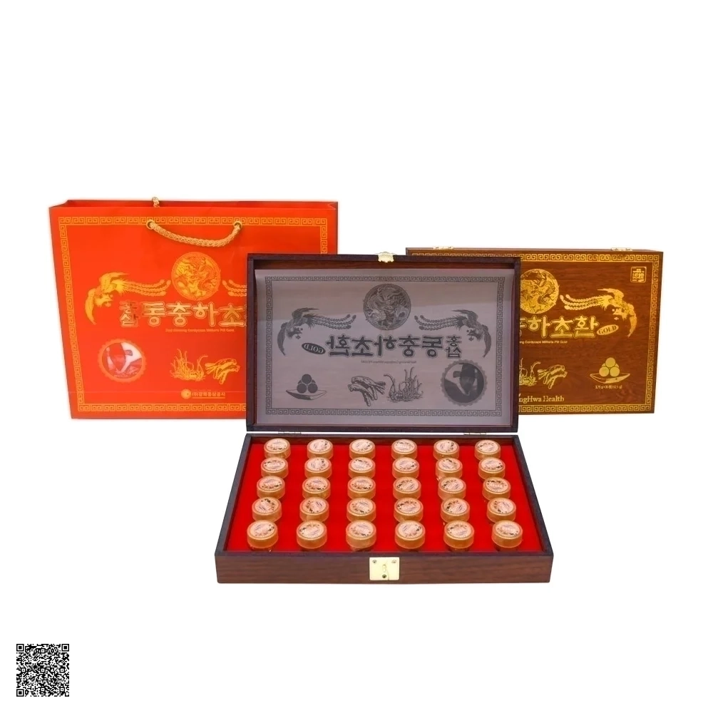 Viên Đông Trùng Hạ Thảo Hồng Sâm Hoàng Đế Kanghwa Royal Cordyceps Militaris Pill Gold Hộp Gỗ 30 Viên