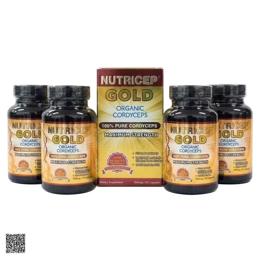 Combo 4 Hộp Đông Trùng Hạ Thảo Nutricep Gold Organic Cordyceps Sinensis Cao Cấp Từ Mỹ